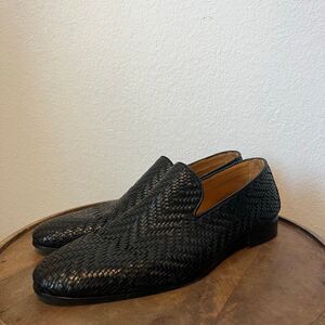 Magnanni Black Leather Interwoven Slip-On Loafers Dress Shoes Men's Size 13
